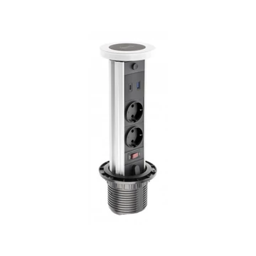 CAMINO kihúzható 2-s elosztó, 2 db USB-vel, vezeték nélküli töltéssel, éjszakai fénnyel, fehér