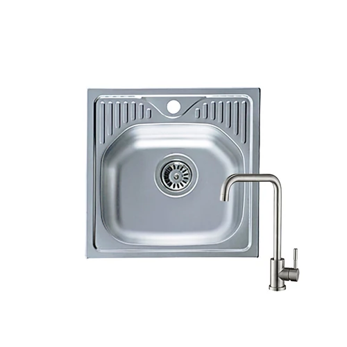 AE 500x500 rozsdamentes acél mosogatótálca + SAP4-B090 szögletes rozsdamentes acél csaptelep