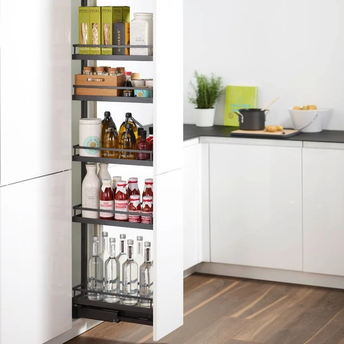 DISPENSA antracit kihúzható kamravasalat, 300 mm széles és 1600-2000 mm belmagasságú szekrényhez, 5 db antracit ARENA STYLE  polccal