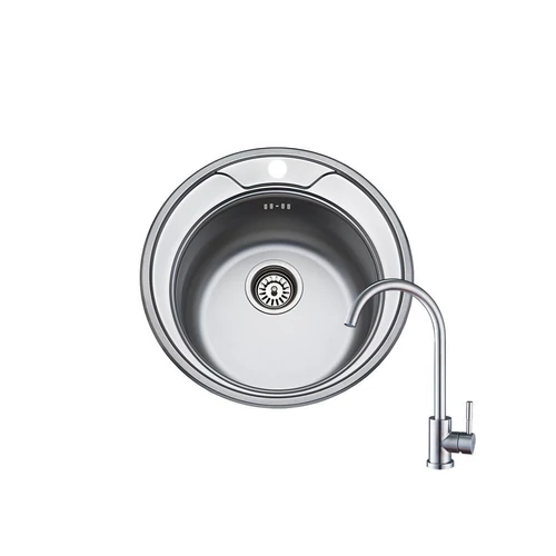 DE-107 rozsdamentes acél mosogatótálca + SAP4-A090 íves rozsdamentes acél csaptelep