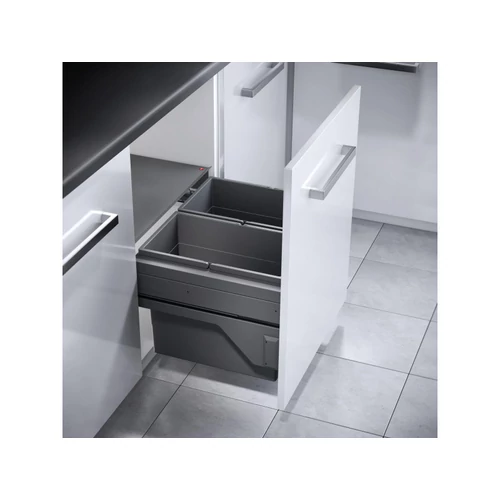 Hulladékgyűjtő szemetes 600 mm, 2x28 literes, sötétszürke, csillapított csukódással