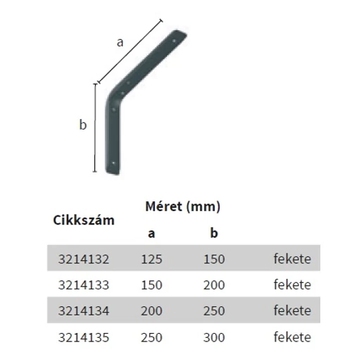 Polctartó konzol íves 150 x 200 mm, fekete Polctartó konzol íves 150 x 200 mm, fekete