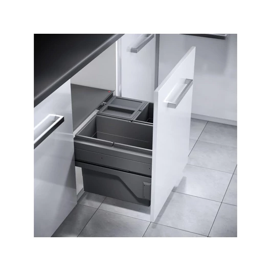 Hulladékgyűjtő szemetes 600 mm, 1x28 + 2x13 literes, sötétszürke, csillapított csukódással