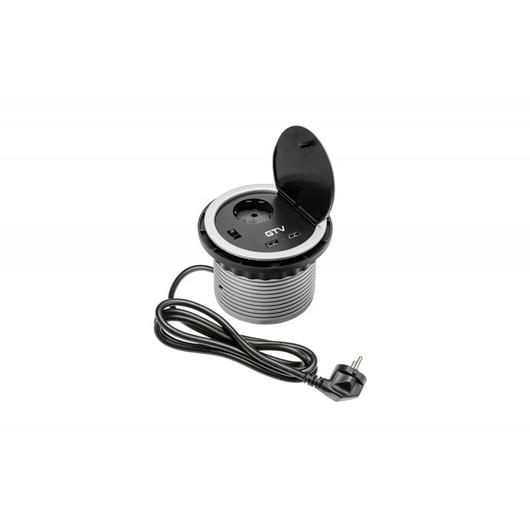 Elosztó 1-es kör+káb. +2 USB schuko ezüst AE-BPW1S2UCH-80