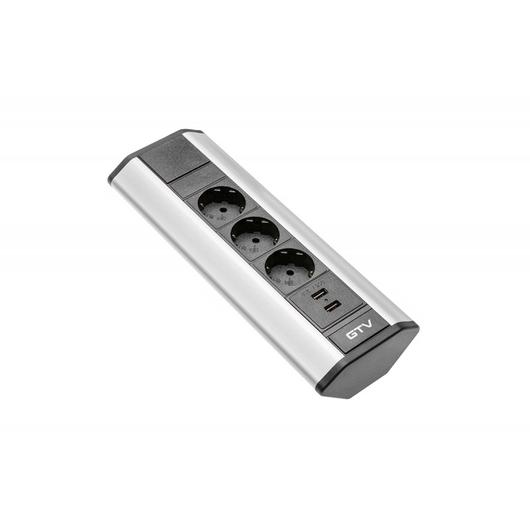 Elosztó 45` 3-as + USB ezüst G AE-PBKT3S2U-80