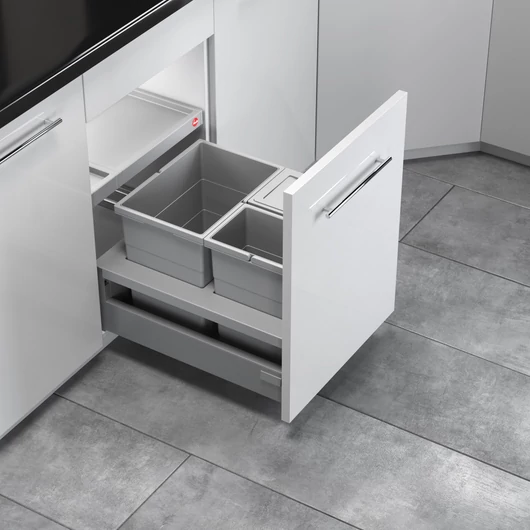 Hulladékgyűjtő szemetes 450 mm, 1x18 + 2x8 literes, világosszürke