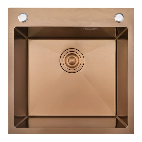 MEX 500 x 500 mm réz, extra mély mosogatótálca, szűrőkosaras leeresztővel, ajándék szappanadagolóval