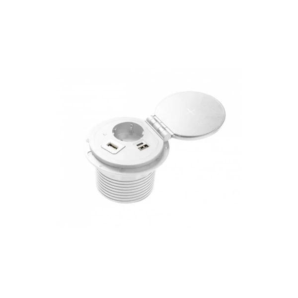 CHARGER PLUS pattintós tetejű elosztó 2 db USB-vel és cserélhető aljzatokkal, fehér