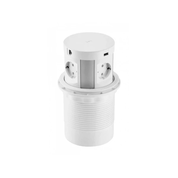 COMFORT PLUS 4-s elosztó, vezeték nélküli töltéssel, 2 db USB-vel, 2 db internet kábel csatlakozóval, fehér