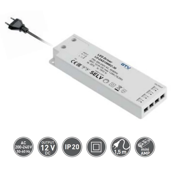 LED trafó 12V, 9W EASY CLICK, mini erősítővel és kábellel