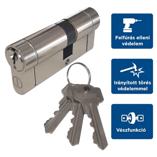 ELZETT 758 40/60mm fúrásvédett zárbetét 3 kulccsal, nikkel
