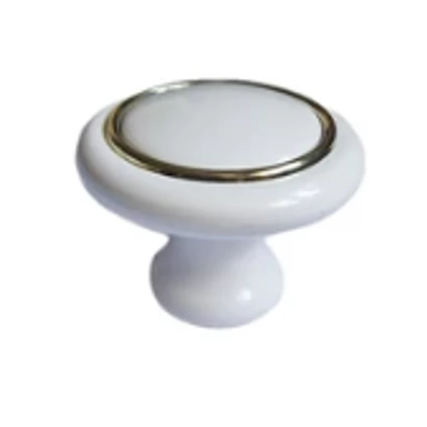 Fehér, műanyag gombfogantyú króm karikával, 32 mm