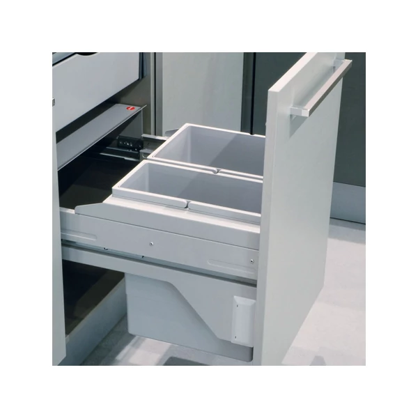 Hulladékgyűjtő szemetes 500 mm, 1x14 + 1x20 literes, világosszürke, csillapított csukódással