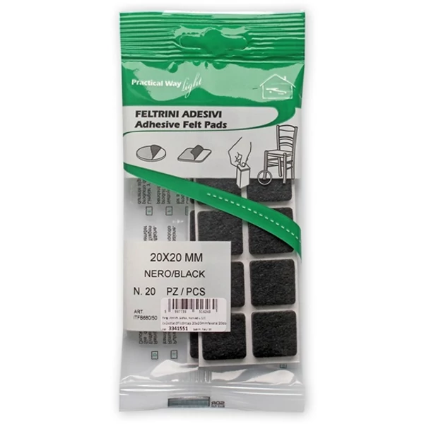 Csúsztatófilc öntapadó  20x20 mm fekete (20 db)