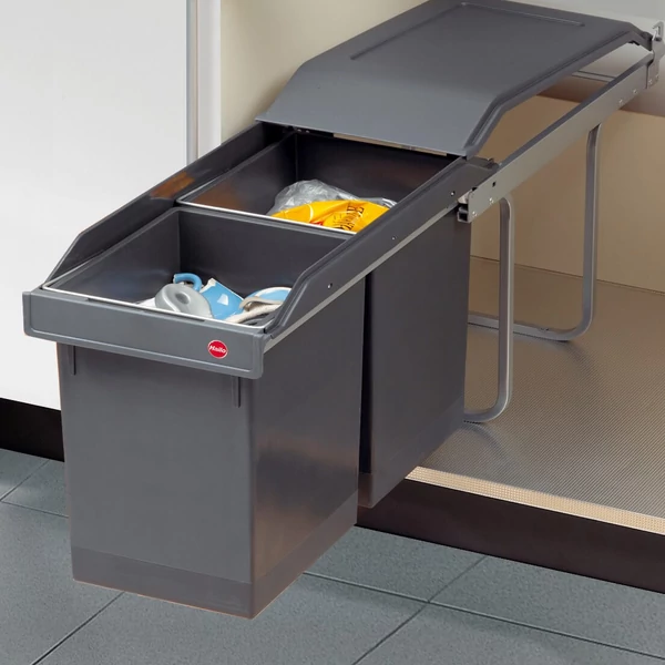 Hulladékgyűjtő szemetes 300 mm, 2x15 literes, sötétszürke, részleges kihúzású