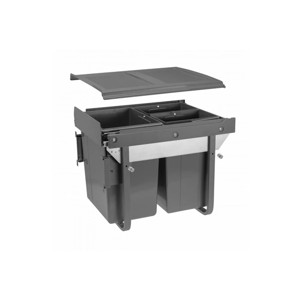 Hulladékgyűjtő szemetes PRACTI ECO 450, 1x20 és 2x10 literes, antracit, előlaprögzítővel