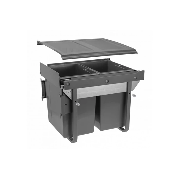 Hulladékgyűjtő szemetes PRACTI ECO 450, 2x20 literes, antracit, előlaprögzítővel