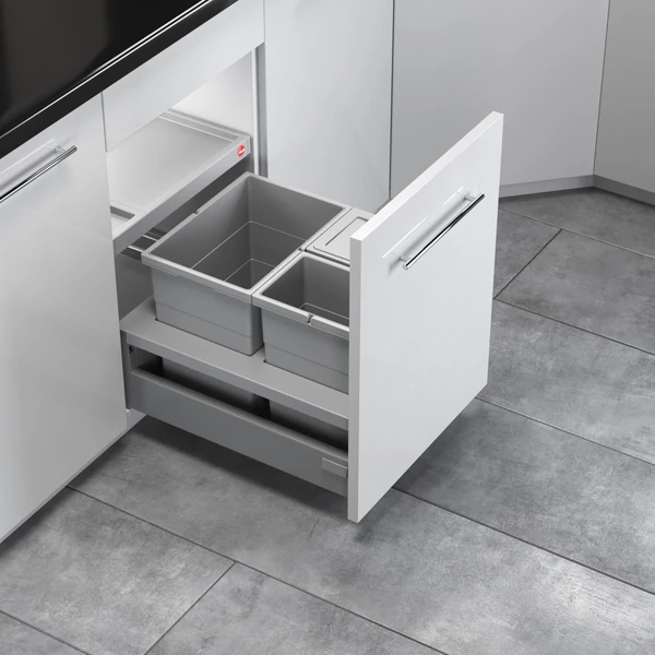 Hulladékgyűjtő szemetes 450 mm, 1x18 + 2x8 literes, világosszürke