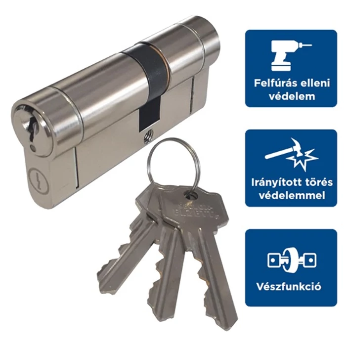 ELZETT 758 40/60mm fúrásvédett zárbetét 3 kulccsal, nikkel