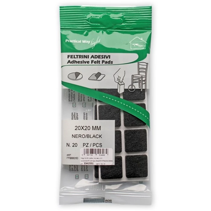 Csúsztatófilc öntapadó  20x20 mm fekete (20 db)