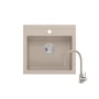 Kép 1/3 - JOHNNY 500 x 470 mm beige gránit mosogatótálca + rozsdamentes acél csaptelep beige, flexibilis kifolyócsővel